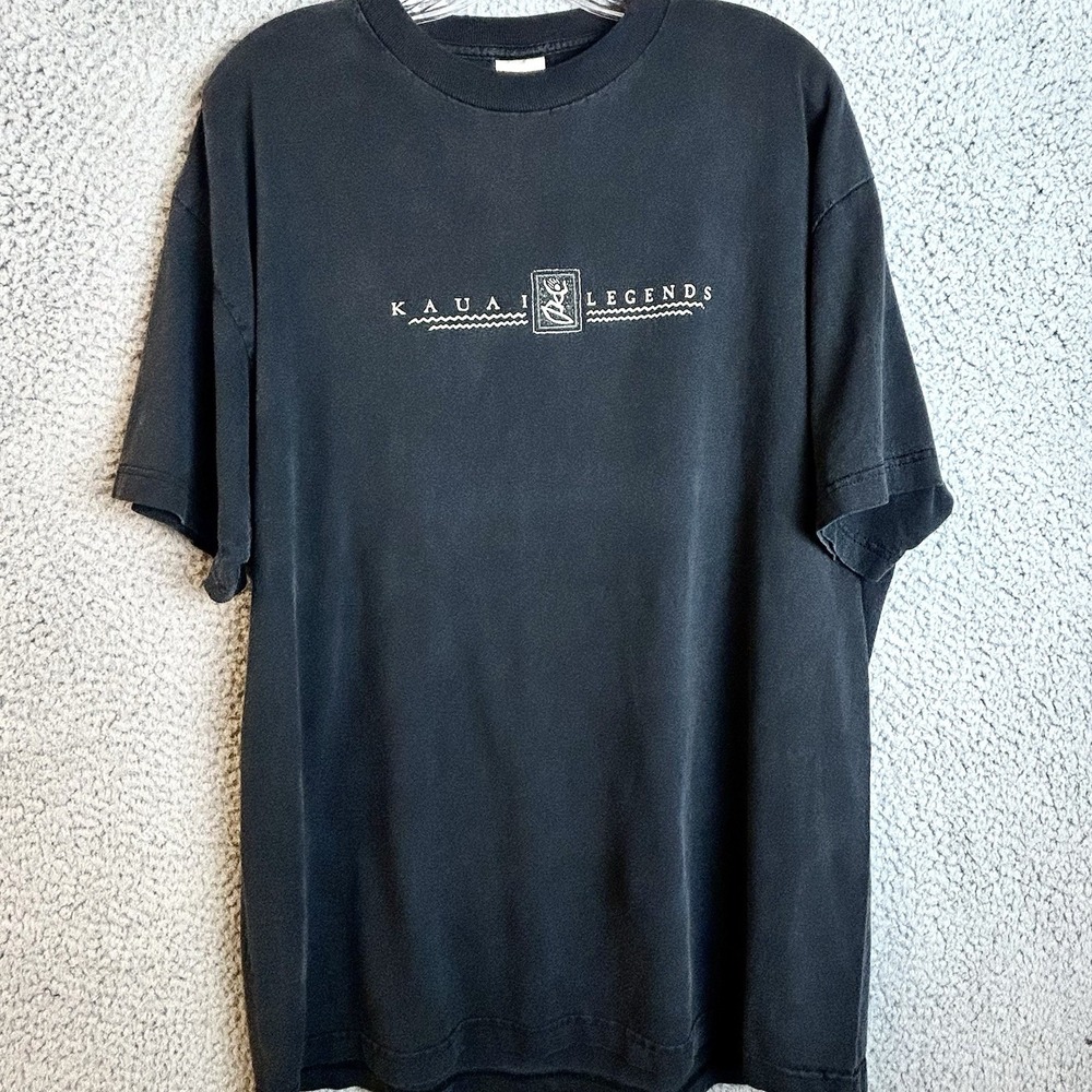 Vintage Kauai Legends T-Shirt Mens XL Black Surf Beach Island Skater 90s Logo